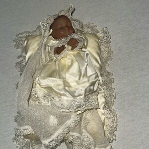 Cream Lace Porcelain Baby Doll With Accessories.